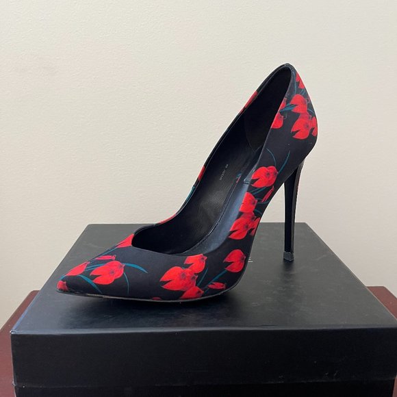 RACHEL ZOE  BLACK RED FLORAL STILETTOS - Picture 3 of 8
